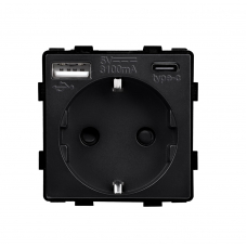 EU Контакт за вграждане модул с 2USB A+C port - ЧЕРЕН